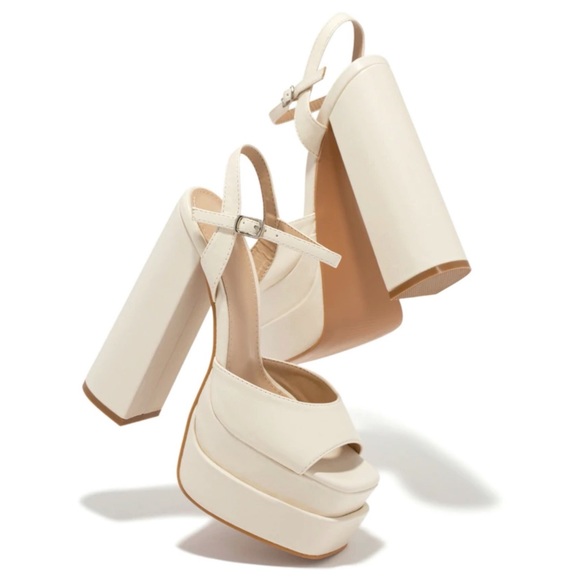 Off White Double Platform Block High Heels - Picture 5 of 9